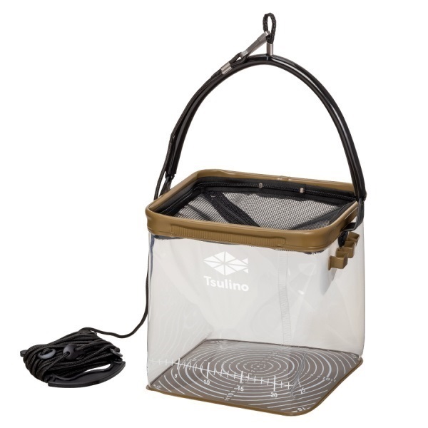 シースルーメモリーバケツ【目盛り付き/クリア素材/水汲みバケツ】(カーキ24cm)